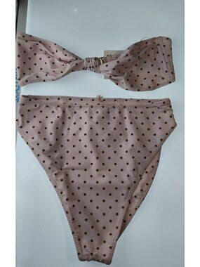 Women's SAME LA Pink Polka Dot Bandeau Bikini Set Size M Tie Back Swimsuit